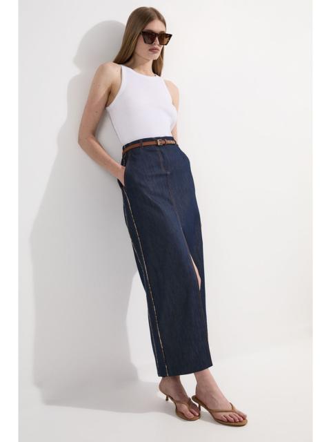 Archive Collection - Tailored Denim Belted Pocket Detail Maxi Skirt