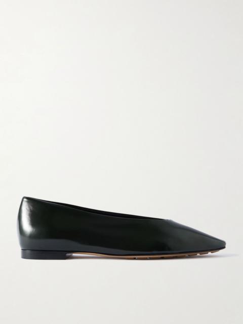 Sofia glossed-leather point-toe ballet flats Black