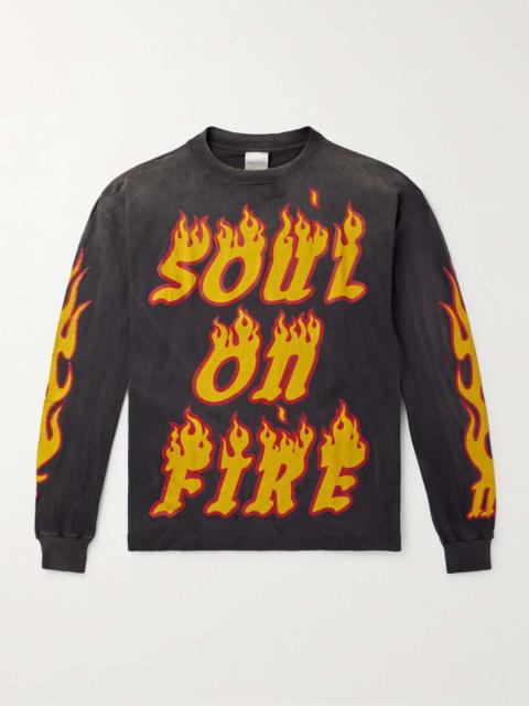 Soul On Fire Distressed Printed Cotton-Jersey T-Shirt