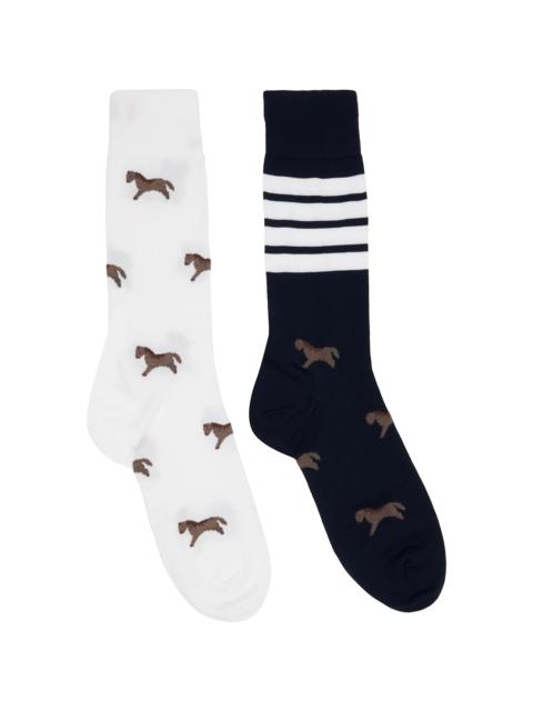 White & Navy Funmix Geese Jacuquard Mid Calf Socks