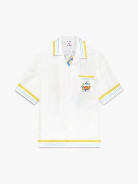 White Tennis Landscape Short Sleeve Silk Shirt