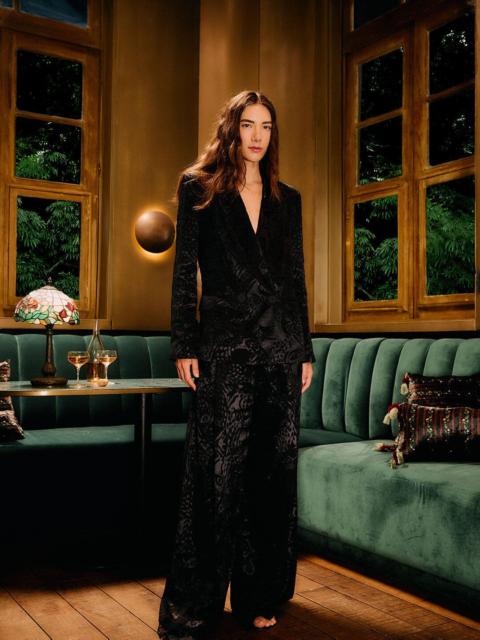 Black Leopard Wide-Leg Jacquard Pants