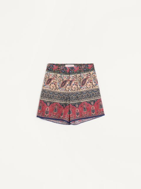 COTTON MUSLIN BERMUDA SHORTS WITH VOYAGE IMAGINAIRE PRINT AND PASSEMENTERIE TRIM