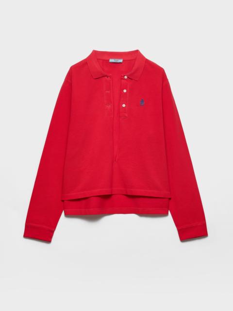 Long-sleeved cotton piqué polo shirt