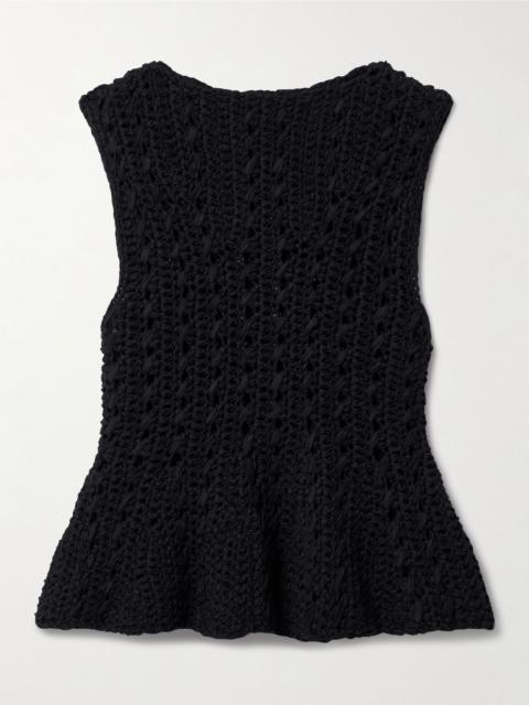 Yuka open-knit cotton-blend peplum tank Black