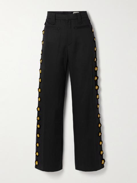 Abilene Studded Appliquéd Twill Straight-leg Pants