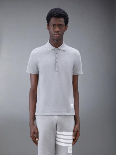 Light Grey Cotton Pique Center Back Stripe Relaxed Fit Polo