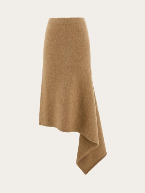Asymmetric alpaca and silk blend skirt