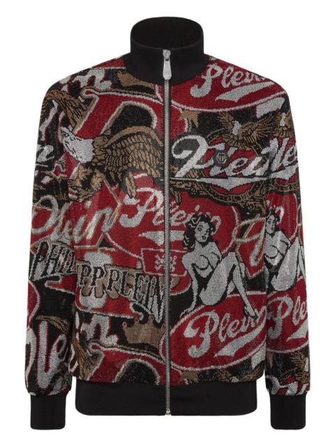 rhinestone-embellished print track jacket