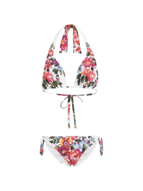 flower bouquet-print padded triangle bikini