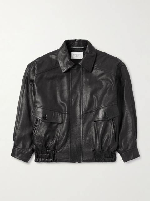 Full-Grain Leather Bomber Jacket Black