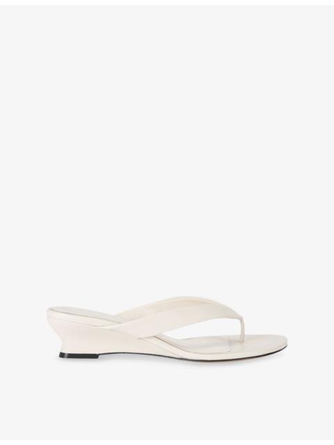 Micro Wedge Thong-Strap Leather Sandals