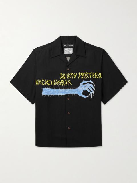 + Neck Face Convertible-Collar Printed TENCEL™ Lyocell Shirt Black