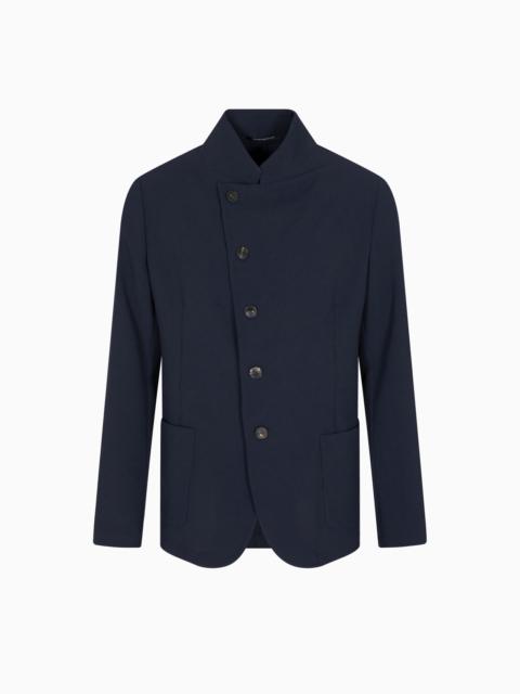 ICON GURU-COLLAR JACKET WITH OFF-CENTRE FASTENING, IN THREE-DIMENSIONAL PIQUÉ-EFFECT CRÊPE JERSEY