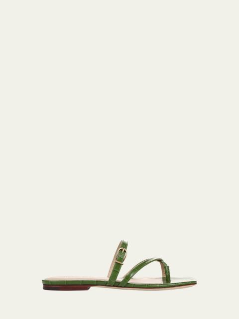 Marthe Croco Crisscross Buckle Flat Slide Sandals