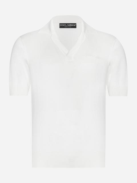 Silk polo-shirt with signature