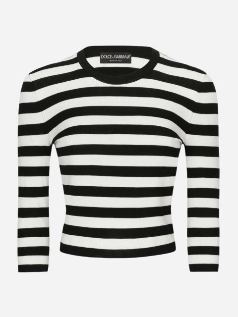 Wool sweater in inlaid stripes