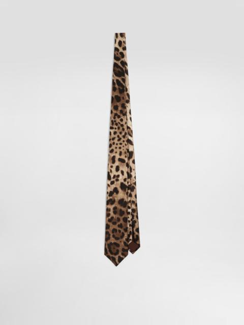Leopard-print satin tie