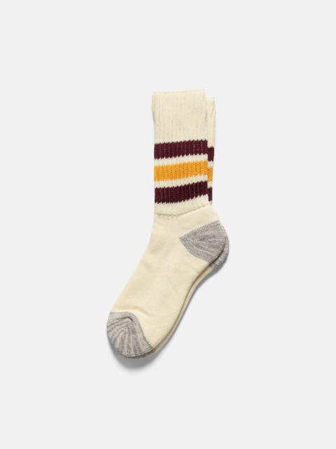 R1255 Coarse Ribbed Oldschool Crew Socks Bordeaux/Yellow