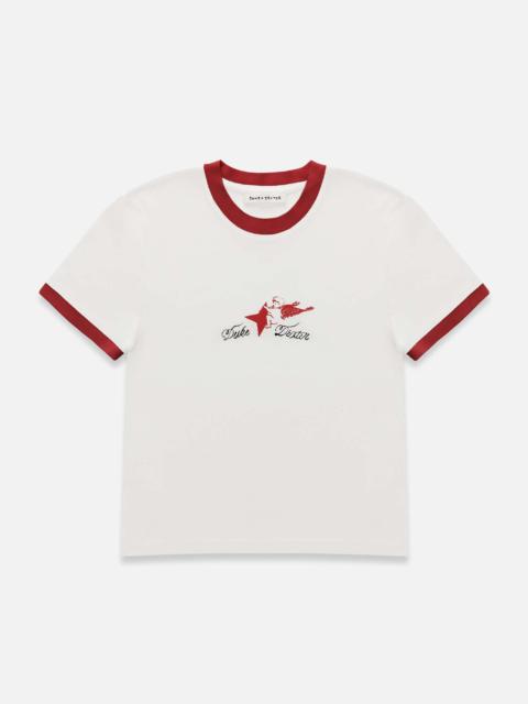 Plus Vintage White + Red Ringer Baby Tee - Women's