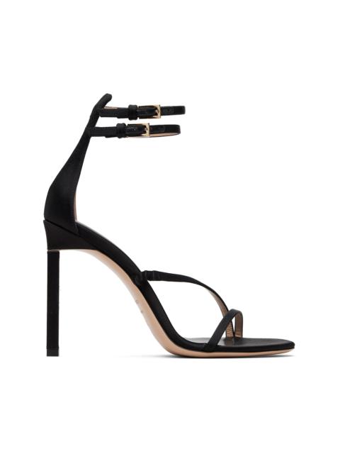 Black Satin T Ankle Strap Sandals