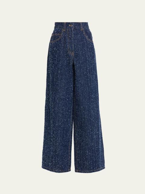 Solene Wide-Leg Textured Denim Jeans