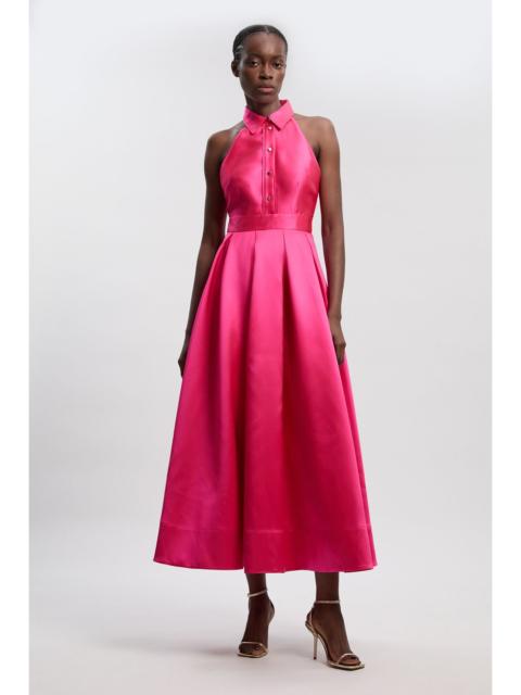 Twill Contrast Collared Woven Maxi Dress