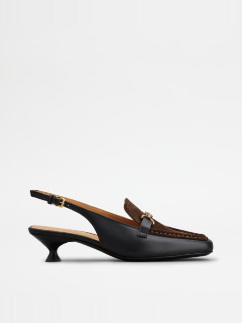 SLINGBACK LOAFERS IN LEATHER - BLACK, BROWN