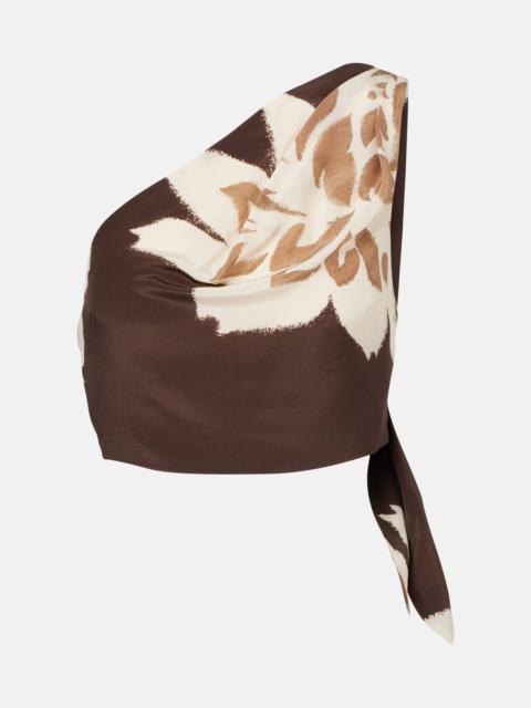 Floral one-shoulder silk satin top