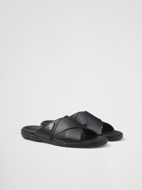 Leather crisscross slides