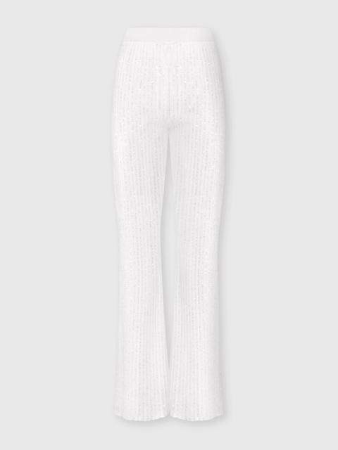 Ribbed Viscose Lamé Straight Trousers with Sequins