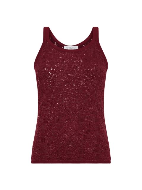 Cyrinne Lace Knit Tank Top in Bordeaux Merino Wool