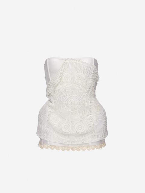 Crochet-overlay corset in white