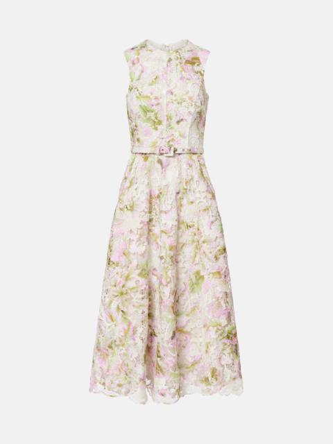 Belted lace midi dress