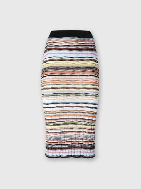 Striped cotton and viscose ribbed midi skirt