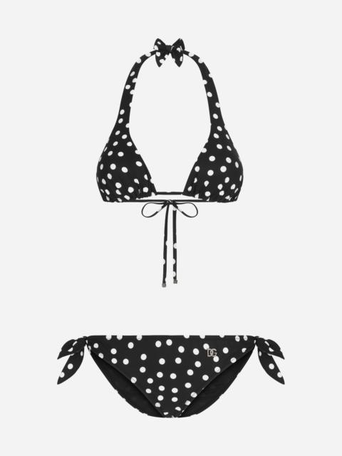 Polka-dot triangle bikini