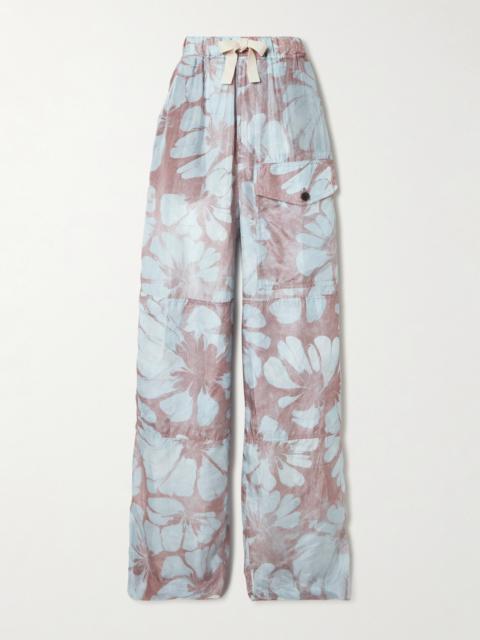 Grosgrain-trimmed Floral-print Silk-voile Wide-leg Pants