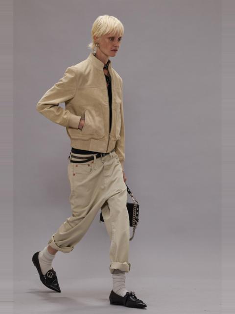 SHRUNKEN LEATHER JACKET WITH STAND COLLAR