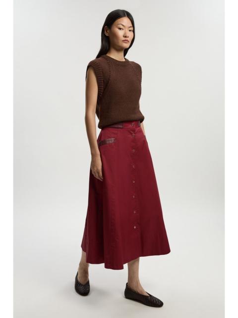 Cotton & Faux Leather Tab Full Maxi Skirt
