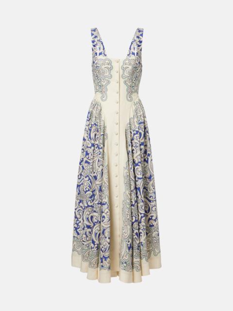 Printed linen-blend dress