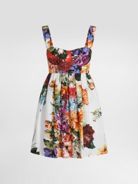 Flower bouquet-print poplin dress