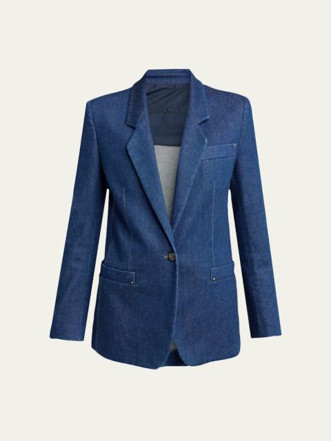 Denim Single-Breasted Blazer Jacket