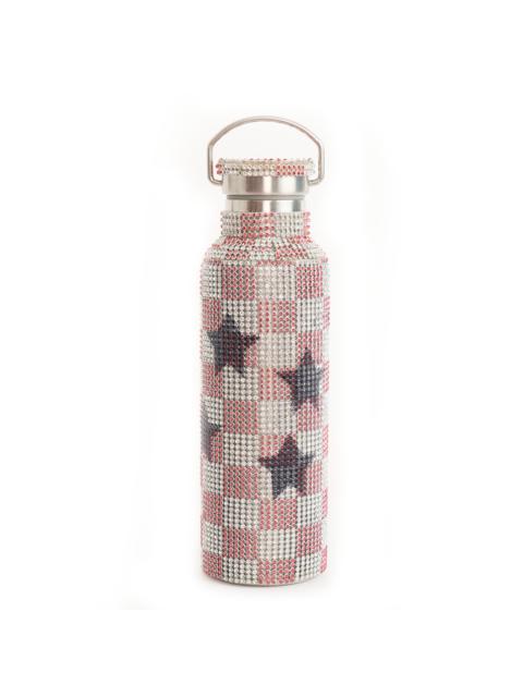 PINK STAR CHECK RHINESTONE WATER BOTTLE
