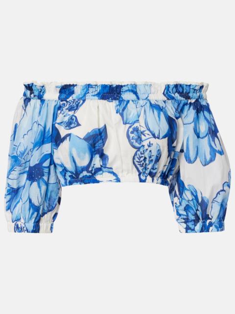 Floral cropped off-shoulder cotton top
