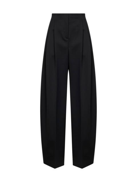 Black wool wide leg pleated trousers