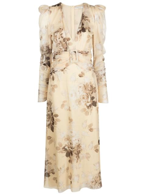 floral-print belted silk dress