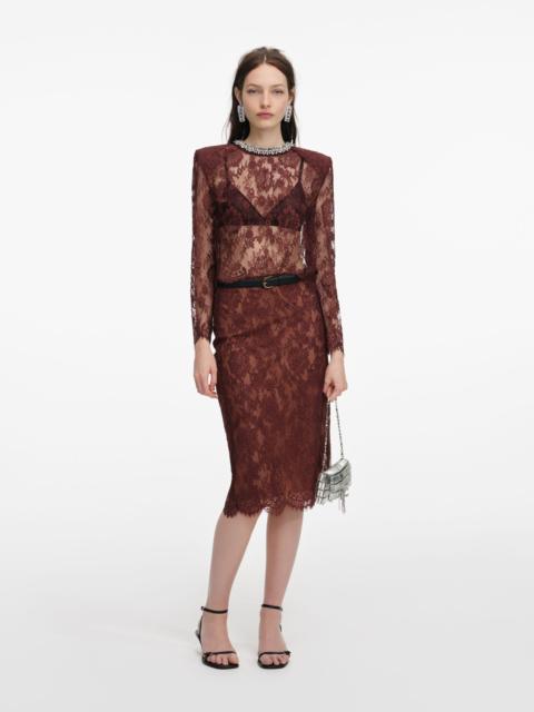 Brown Floral Lace Midi Skirt