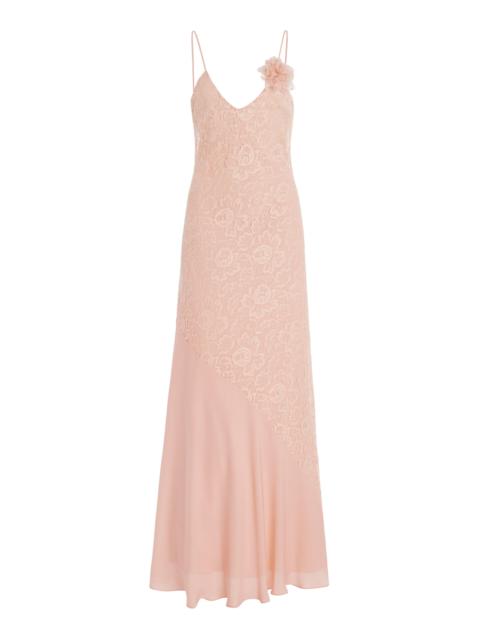 Georgette-Detailed Lace Slip Gown pink