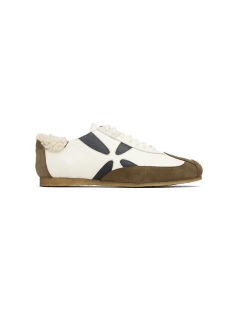 Off-White & Brown Slashed Trainer Sneakers