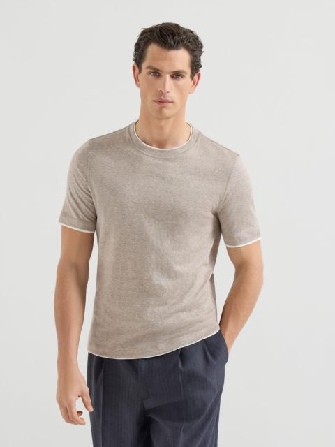 Linen and cotton jersey crew neck T-shirt with faux-layering